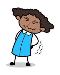 Backache - Retro Black Office Girl Cartoon Vector Illustration