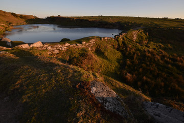 Pool at sunset on Bodmin Moor Cornwall