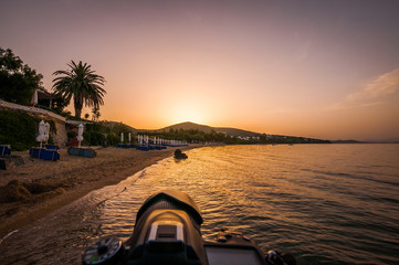 Paralia Gerakinis, Sithonia, Chalkidiki, Greece - June 29, 2014: The camera Nikon D7100 is on a...