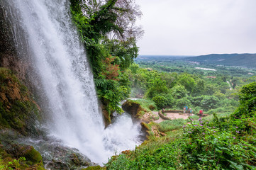 Edessa, Greece - June 28, 2014: Powerful stream of waterfall in the Edessa