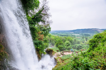 Edessa, Greece - June 28, 2014: Powerful stream of waterfall in the Edessa