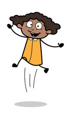 Jumping - Retro Black Office Girl Cartoon Vector Illustration
