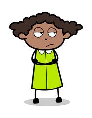 Obraz premium Disappointed Face - Retro Black Office Girl Cartoon Vector Illustration