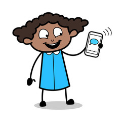 Showing Message - Retro Black Office Girl Cartoon Vector Illustration