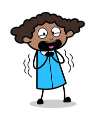 Screaming in Fear - Retro Black Office Girl Cartoon Vector Illustration