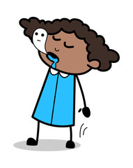 Soul Leaving Dead Body - Retro Black Office Girl Cartoon Vector Illustration