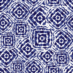 Vector blue and white shibori diamond and squares overlap patten. Suitable for textile, gift wrap and wallpaper.