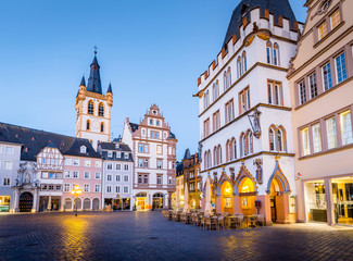 Historic city center of Trier in twilight, Rheinland-Pfalz, Germany
