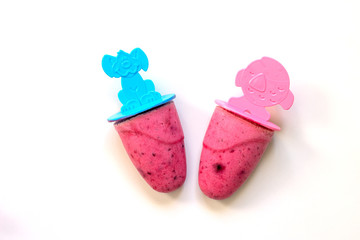 Homemade for kids Fresh fruit berry ice cream isolated on white background.