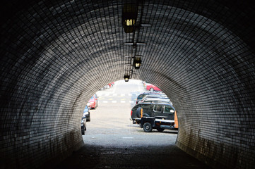 End of a tunnel situated between Zizkov and Karlin districts in Prague, Czech republic
