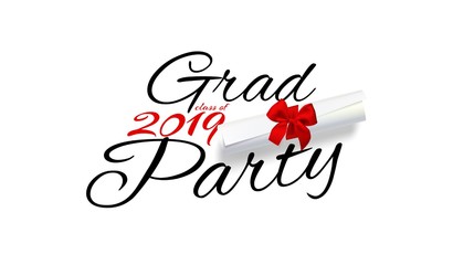 Grad party. Lettering for graduation class of 2019. Vector text for graduation design, congratulation event, party, greeting, invitation card, high school or college graduate.