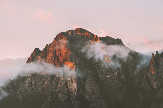 Rocky mountains range and clouds sunset landscape Travel view wilderness nature tranquil scenery