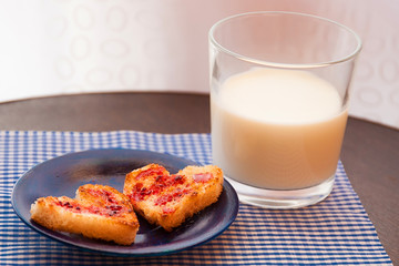 heart toast for Breakfast on a napkin