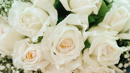 close up of white rose , bouquet of white rose