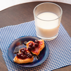 heart toast for Breakfast on a napkin