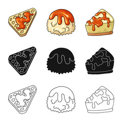 Vector design of confectionery and culinary sign. Collection of confectionery and product stock symbol for web.