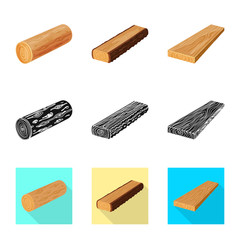 Isolated object of tree   and raw  symbol. Collection of tree   and construction vector icon for stock.