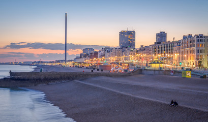 Brighton beach and skyline at dusk