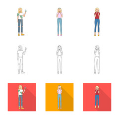 Vector design of posture and mood icon. Collection of posture and female vector icon for stock.