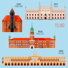 Fototapeta Sights of Poland. Krakow, Cloth Hall, Lublin, Castle, Gdansk, Crane, Warsaw, Royal Castle. obraz
