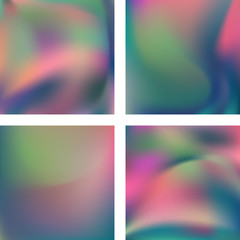 Set with abstract blurred backgrounds. Vector illustration. Modern geometrical backdrop. Abstract template. Green, pink, blue colors.