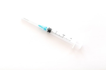 Empty syringe closeup isolated on white background.