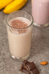 Chocolate protein shake. Sports nutrition and healthy lifestyle concept.  