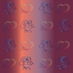 Fototapeta na wymiar Pattern. Mother of pearl background with roses and hearts