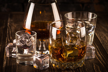 Strong alcohol drinks - whiskey, cognac, vodka, rum, tequila. 