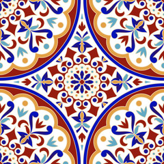 Fototapeta na wymiar vintage tile pattern with colorful patchwork Turkish style, abstract floral decorative element for your design, beautiful Indian and Arabian background, ceramic wallpaper seamless decor vector