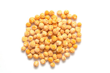 Yellow dried peas isolated on white background. Top view. 