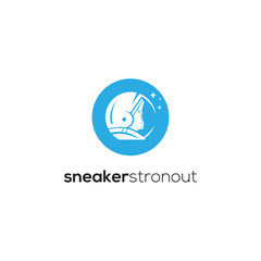 circle logo astronout with sneaker for wash or cleaner shoe design.