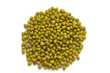 Mung beans isolated on white background. Top view