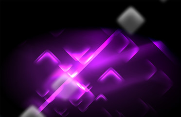 Obraz premium Neon square and line lights on dark background with blurred effects