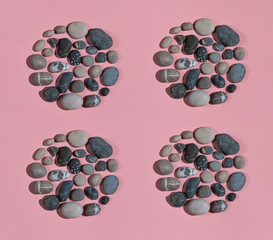 four circuls from stones . top view photo. geometry concept. unusual art. creativity