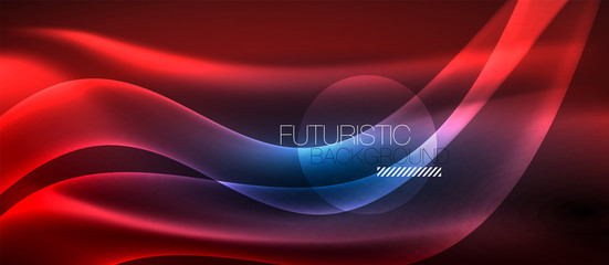 Glowing abstract wave on dark, shiny motion, magic space light. Techno abstract background