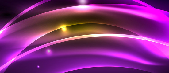 Neon shiny light glowing wave lines