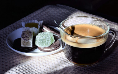 morning coffee with cookies and marmalade