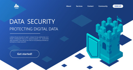 Cyber security concept. Can use for web banner, infographics, hero images. working on digital marketing strategy landing page. Digital marketing, digital technologies concept. Blue.