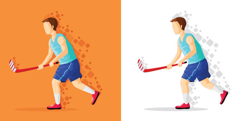 Illustration of boy cartoon playing hockey - Vector
