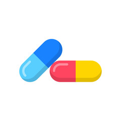 Pills icon. Two capsules. Flat style design. Vector icon