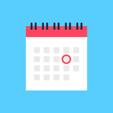 Calendar icon and red circle. Mark the date, holiday, important day concepts. Flat style design. Vector icon