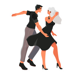 Vector illustration of young people practicing ballroom dancing. A pationate couple dancing in a studio, party or competition.