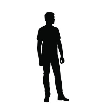 Vector silhouette of one man standing, business people, black color isolated on white background