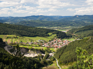 Fototapeta na wymiar View from Sulov rocks, nature reserve in Slovakia on Jablonove village