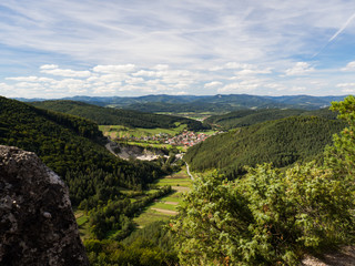 View from Sulov rocks, nature reserve in Slovakia on Jablonove village