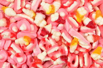 Assorted gummy candies. Top view. Jelly  sweets.