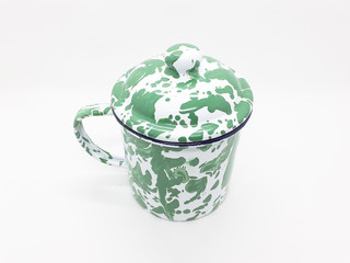 Large Green and White Spatter Ware Enamelware Mug