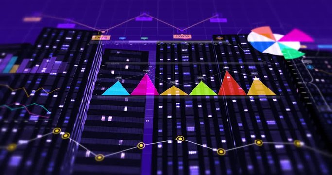 3D Animation Of Business Graphs And Charts. Stock Market And Economy Related 4K City