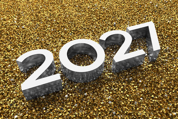 3d rendering illustration. Metal 2027 title. Abstract background with year number.